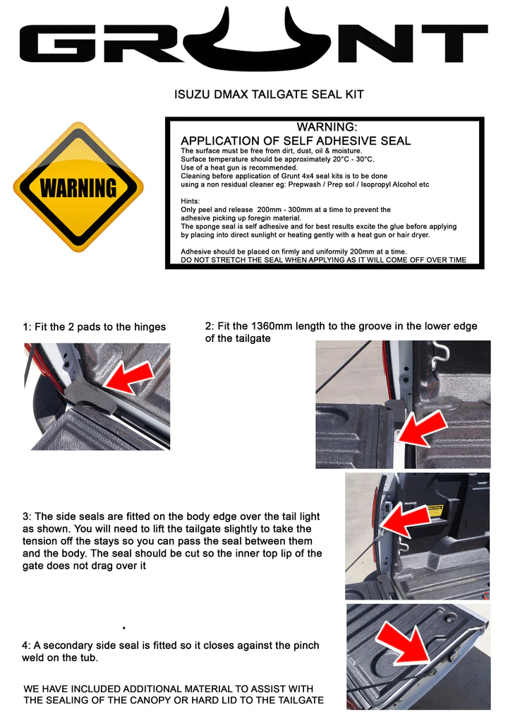 Isuzu D-Max 2012-2020 tailgate seal kit