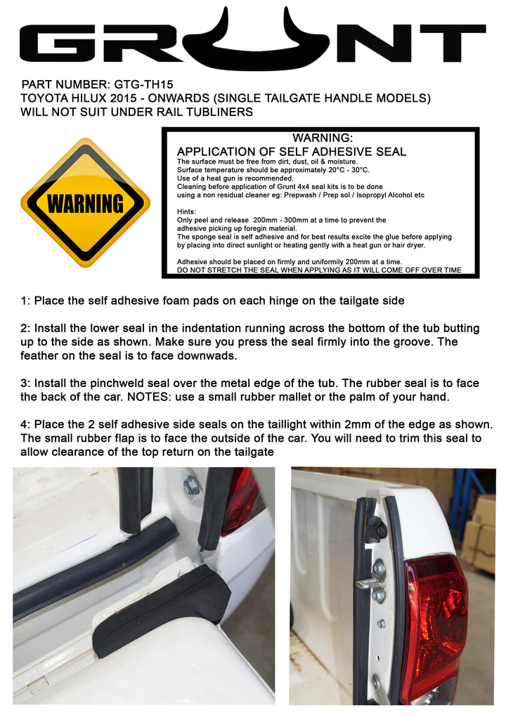 Toyota Hilux SR5 2015-2019 Tailgate Seal Kit